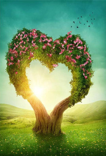 Mother's Day Backdrop Love Heart Tree With Flowers Backdrop for Photography