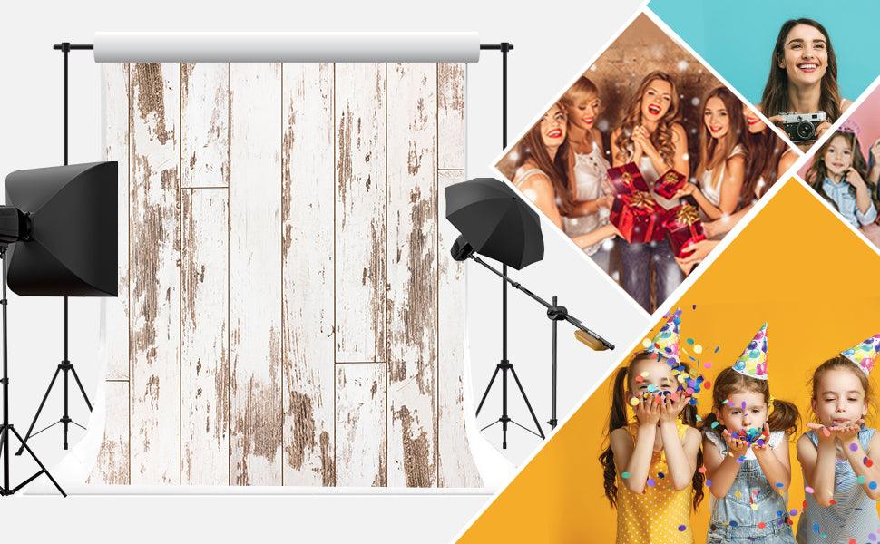 White and Brown Vintage Wooden Backdrops for Birthday,Baby Show
