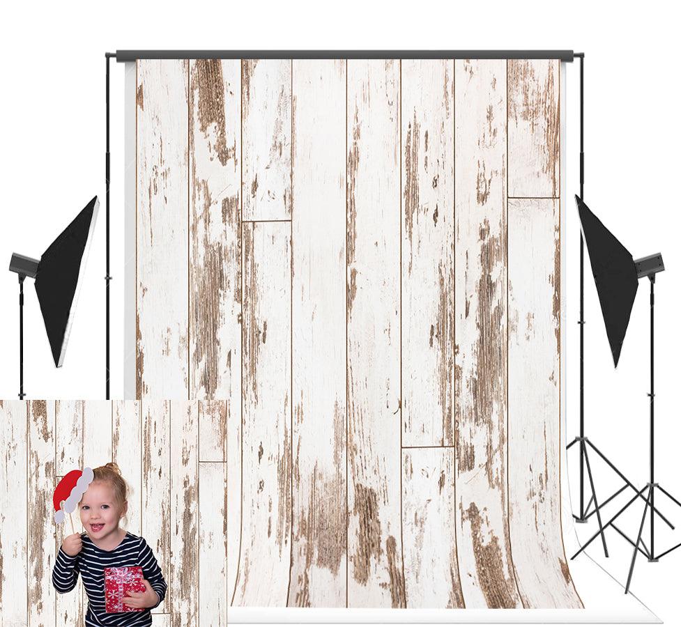 White and Brown Vintage Wooden Backdrops for Birthday,Baby Show