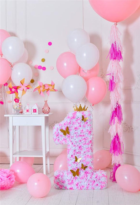 Pink Theme 1st Birthday Baby Show Butterfly Backdrops