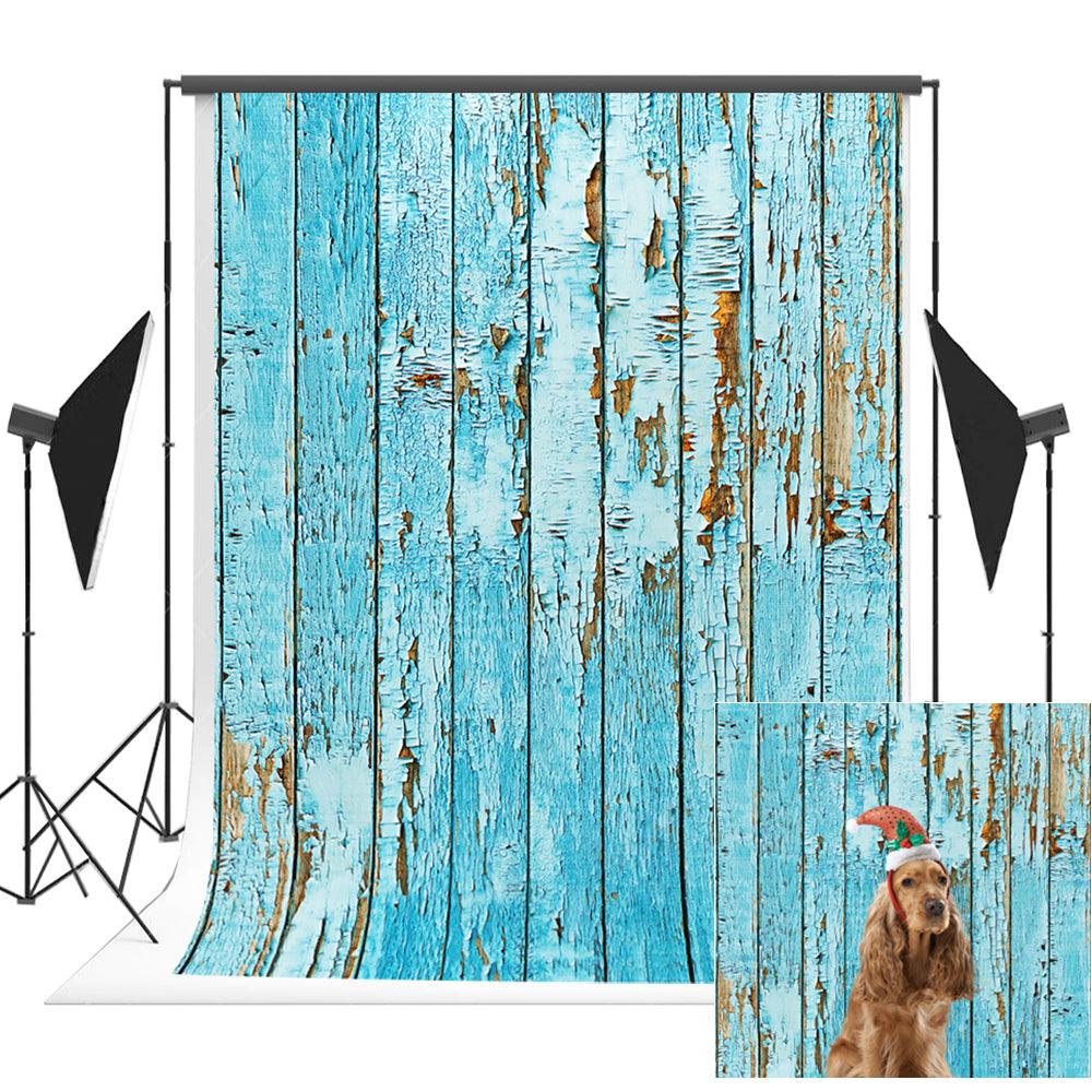 Light Blue Wooden Backdrop Peeling Blue Wood Backdrop for Photo Studio K15621