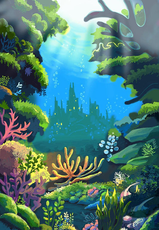 Hand-painted Underwater World Cartoon Backdrop for Summer Photography K16145