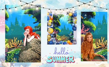 Hand-painted Underwater World Cartoon Backdrop for Summer Photography K16145