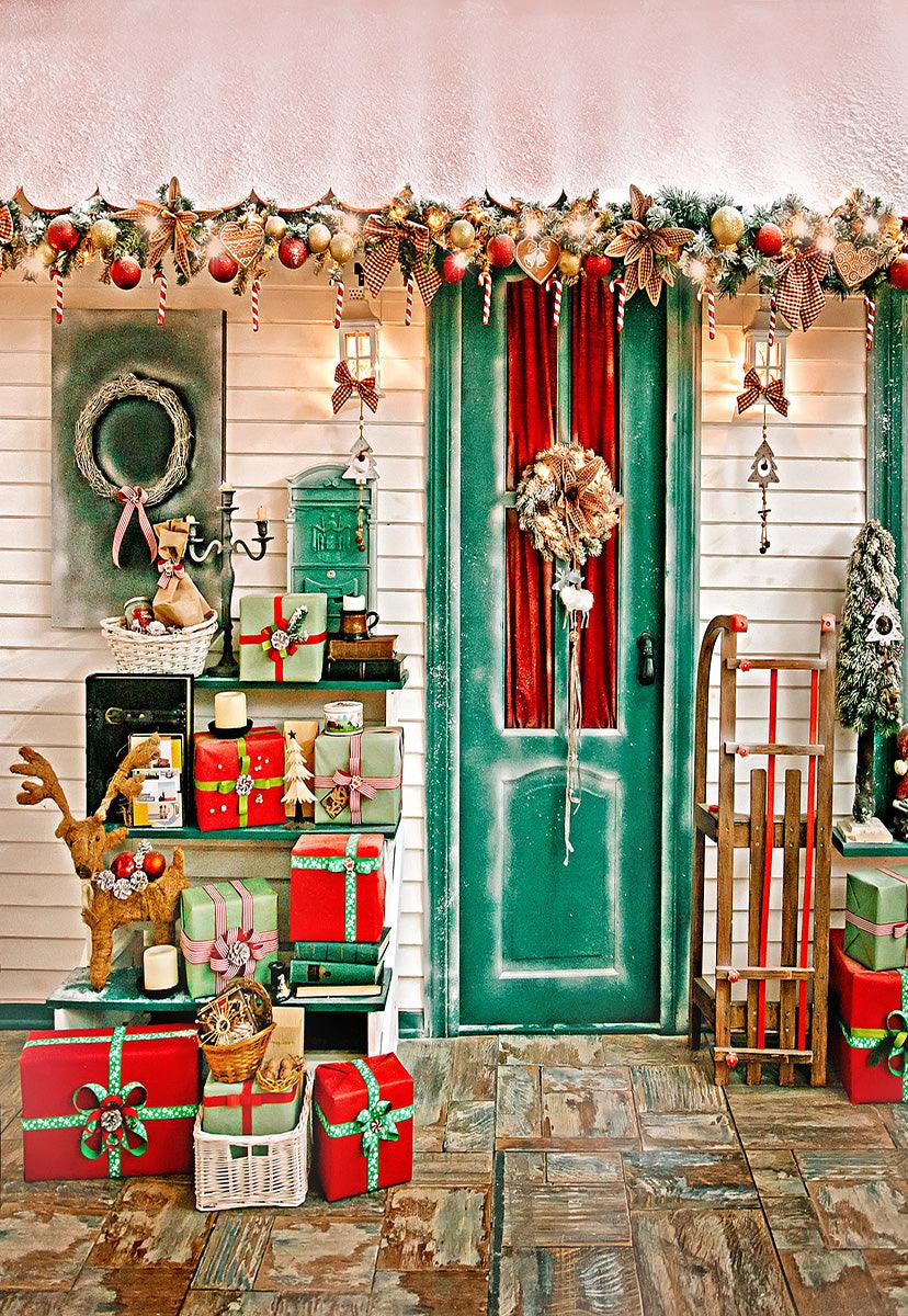 Christmas Gift Shop Decor Wood Floor Backdrops for Picture