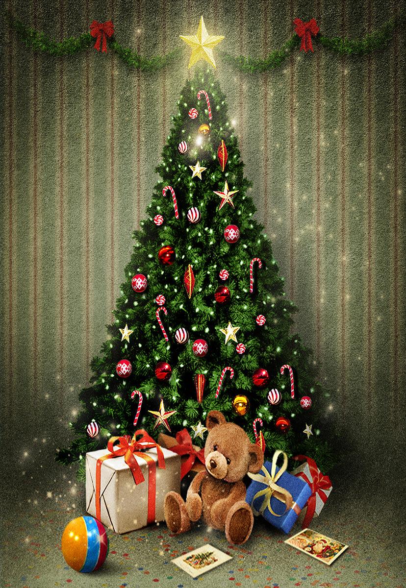 Christmas Gift Green Big Tree Photography Backdrops for Picture