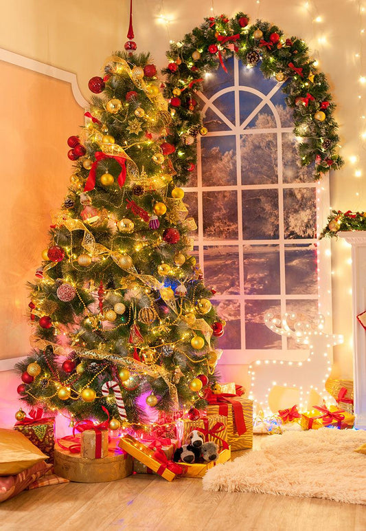 Bright Christmas Tree Window Winter Photo Backdrops