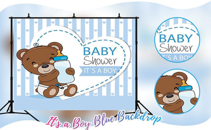 Brown Teddy Bear Baby Shower Backdrop Boy Baby Shower KEH01882