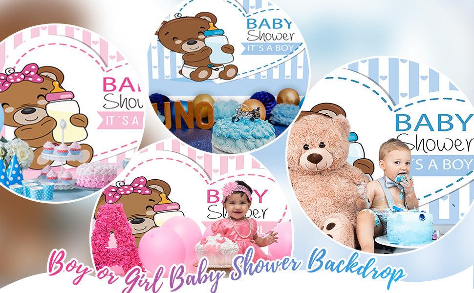 Brown Teddy Bear Baby Shower Backdrop Boy Baby Shower KEH01882