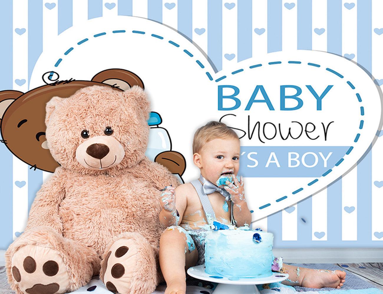 Brown Teddy Bear Baby Shower Backdrop Boy Baby Shower KEH01882