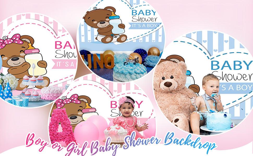 Brown Teddy Bear Baby Shower Backdrop Girl Baby Shower KEH01883