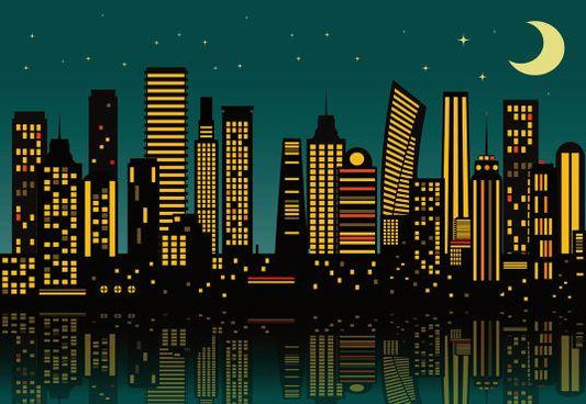 Night Moon Skyline Cityscape City Building Backdrop for Photography KEH19339
