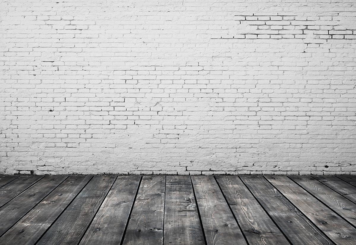 White Brick Wall Gray Wood Photography Backdrops
