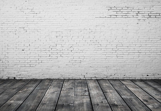 White Brick Wall Gray Wood Photography Backdrops