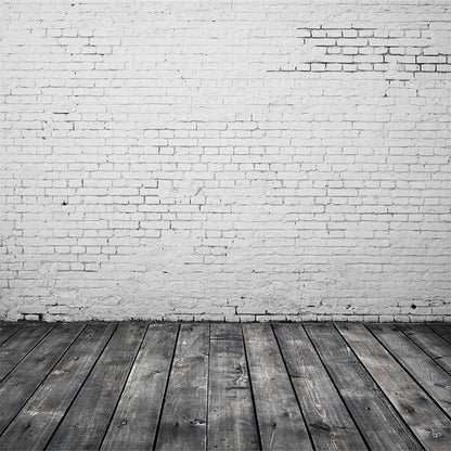 White Brick Wall Gray Wood Photography Backdrops