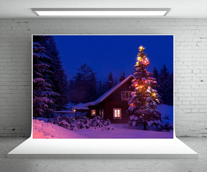 Night Christmas Tree Photography Backdrop Winter Background