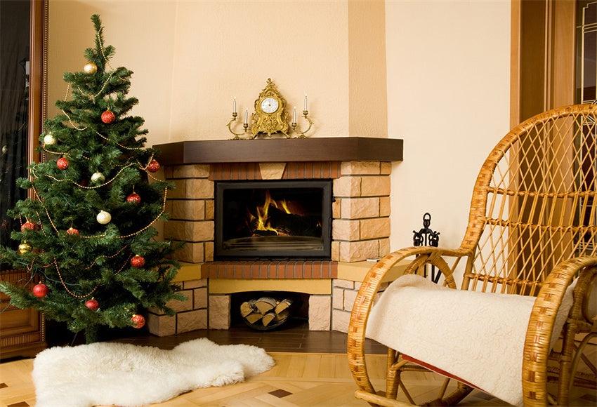 Christmas Vintage Brick Fireplace Photography Backdrops for Picture