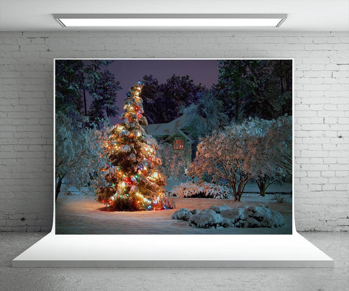 Night Light Glitter Christmas Tree Photography Backdrop Winter Background