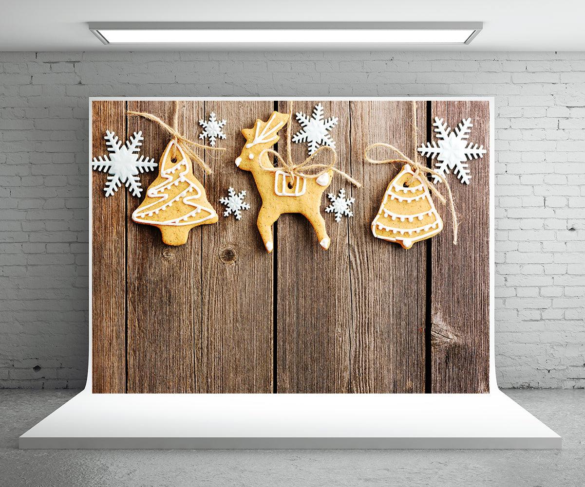 Snow Biscuits Wood Wall Photo Backdrop Christmas Photography Background