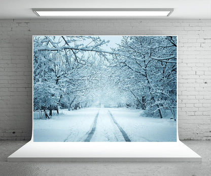 White Snow Road Photography Backdrop Winter Background