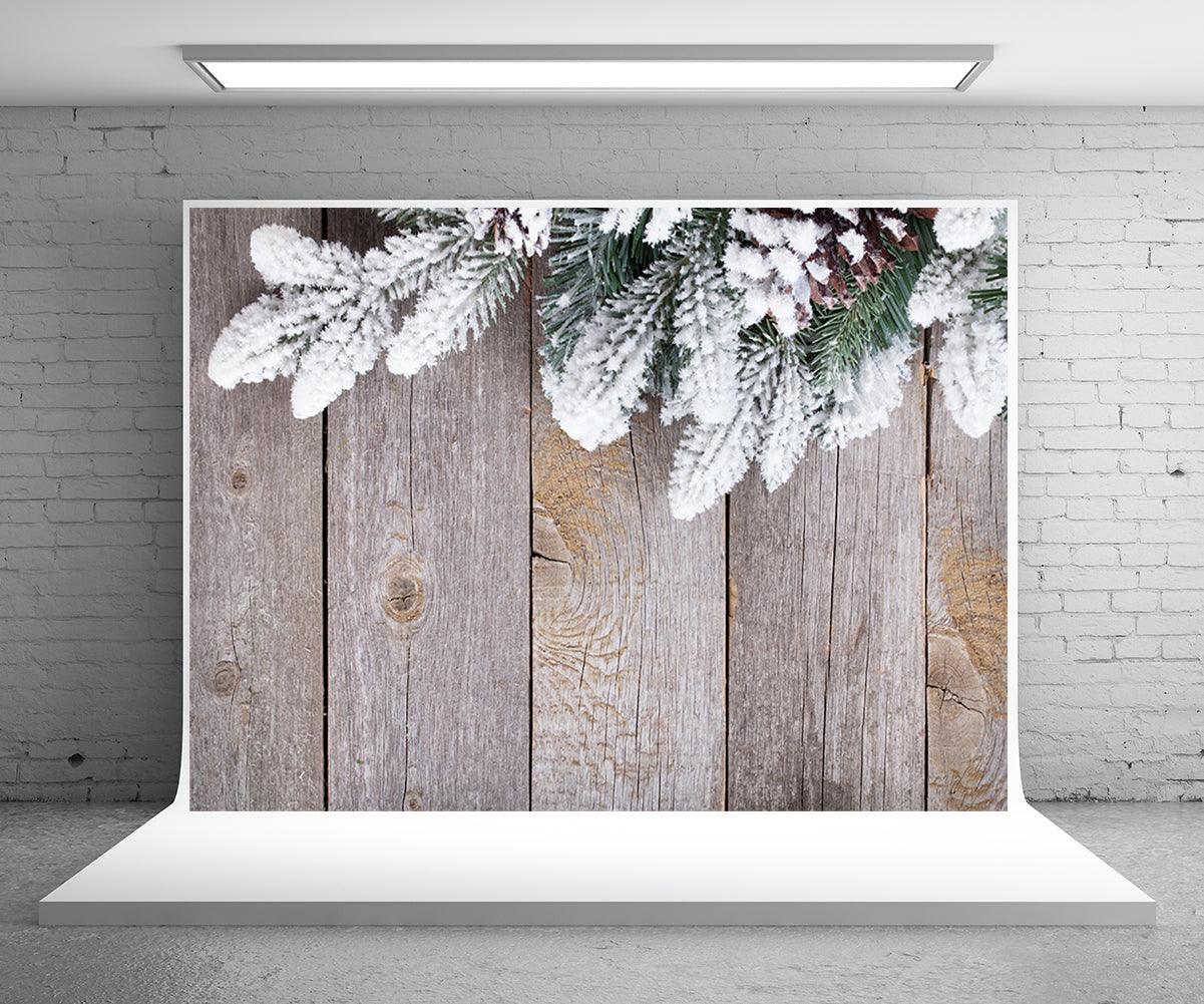 Pine Branch Wood Wall Photography Backdrop Christmas Background