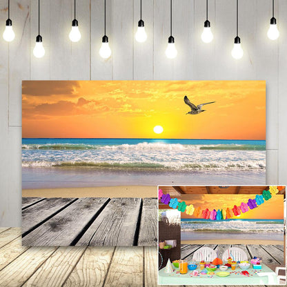 Seaside Sunset Scenery Photo Backdrop Seagulls Photography Background Blue Sky Photo Studio Props KH04686