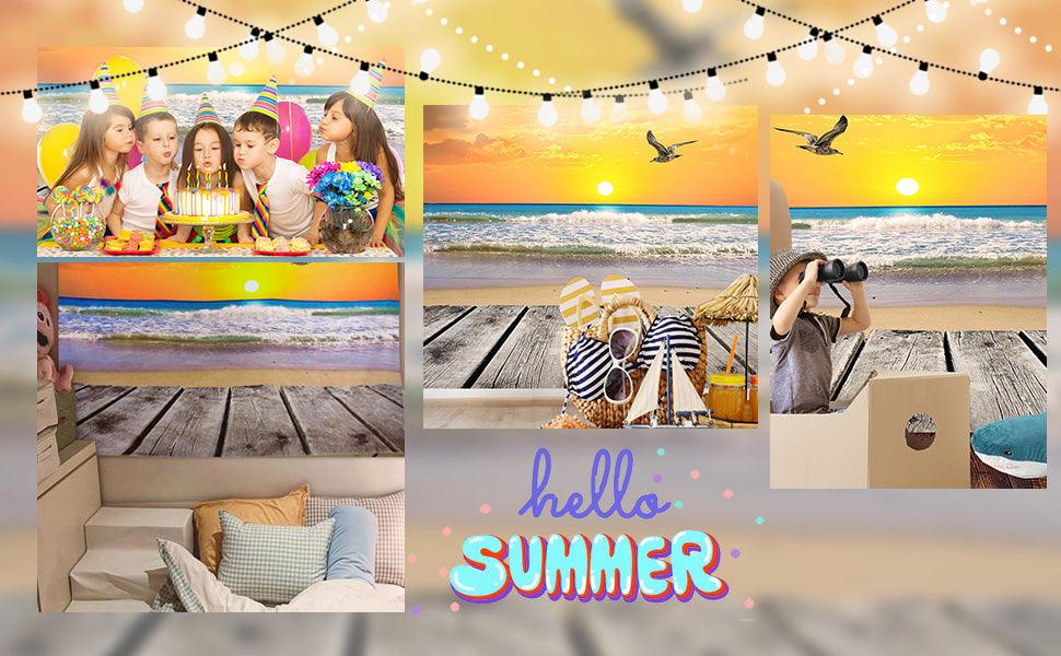 Seaside Sunset Scenery Photo Backdrop Seagulls Photography Background Blue Sky Photo Studio Props KH04686