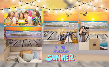 Seaside Sunset Scenery Photo Backdrop Seagulls Photography Background Blue Sky Photo Studio Props KH04686