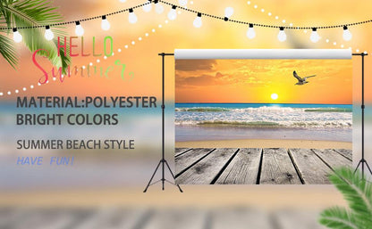 Seaside Sunset Scenery Photo Backdrop Seagulls Photography Background Blue Sky Photo Studio Props KH04686