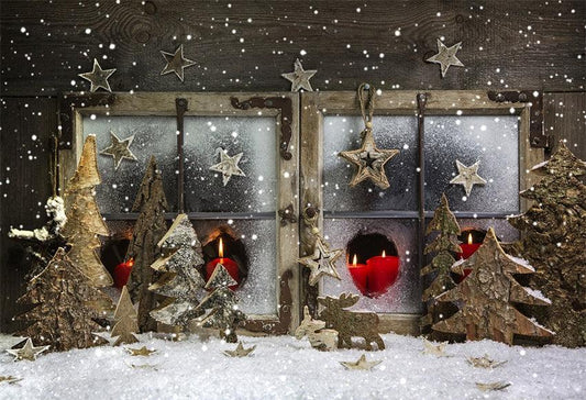 Wood Window Snowflake Christmas Backdrops for Picture