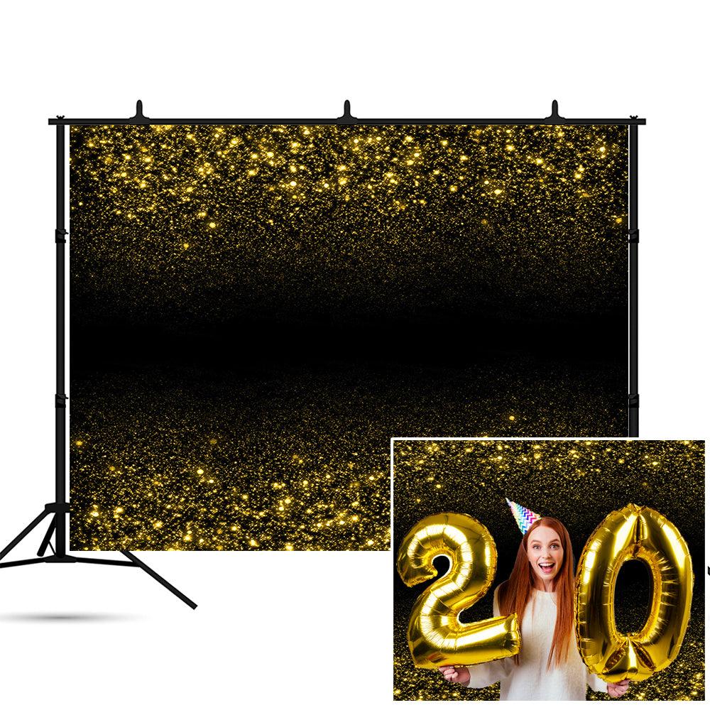 Black Gold Bokeh Sparkle Backdrop Photo Booth Background Hanging KH06117