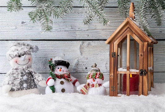 Snowman Wood Wall Photography Backdrop for Christmas