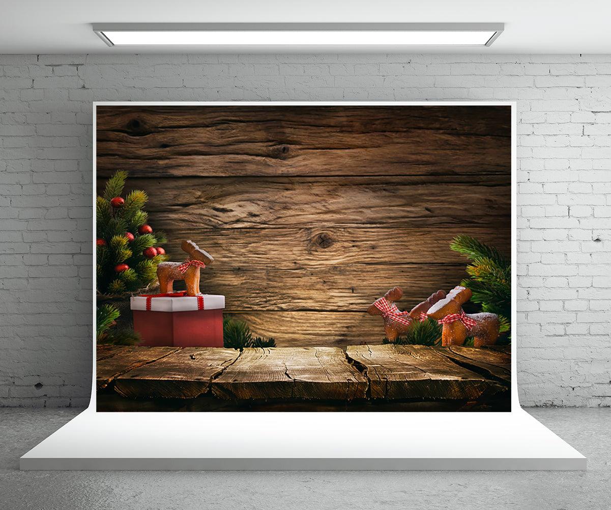 Pine Wood Board Photo Backdrop Christmas Background