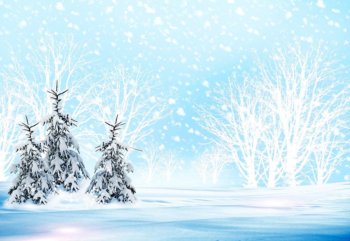White Winter Snow Pine Tree Photography Backdrop
