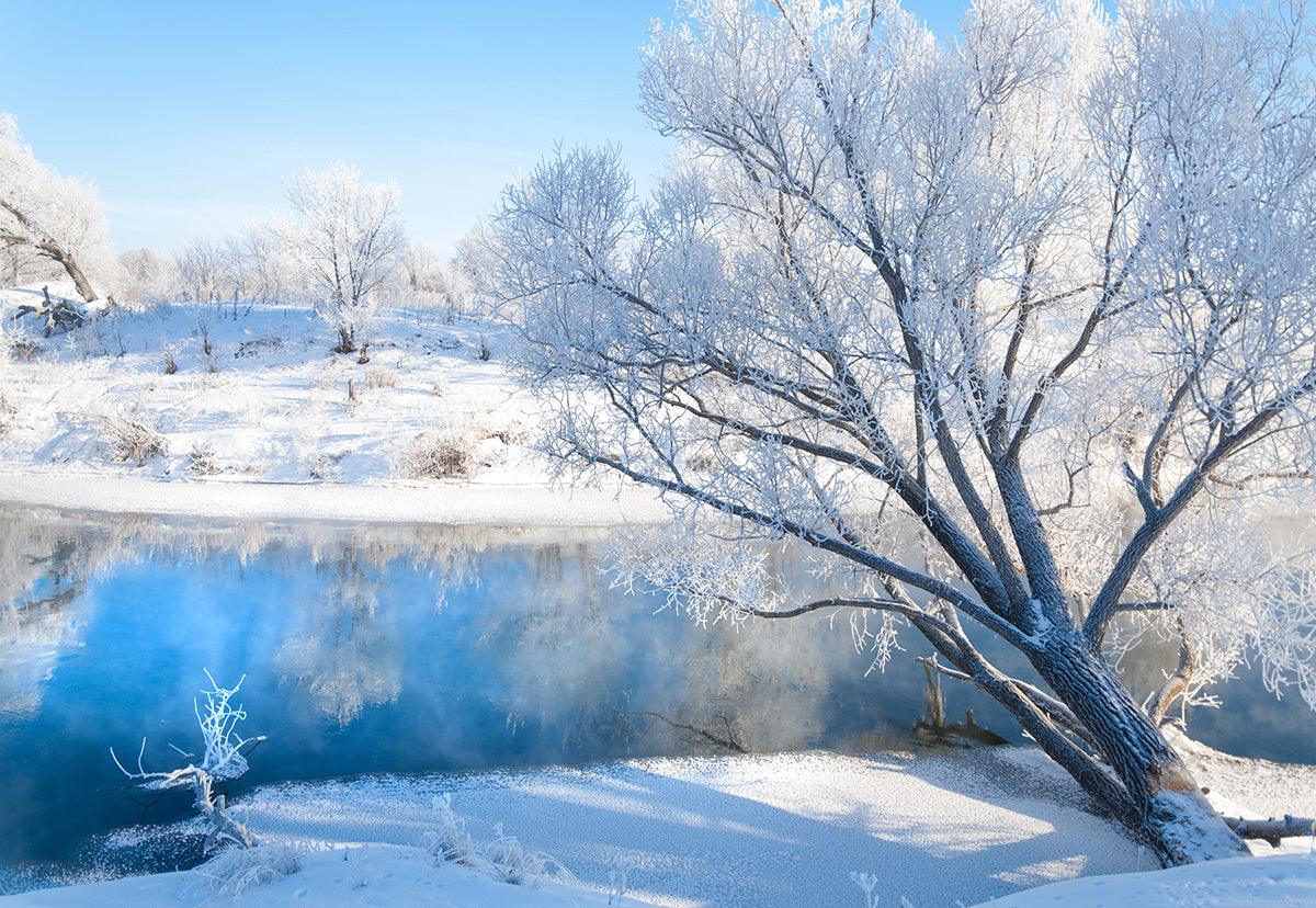 Winter Snow River Photography Backdrop