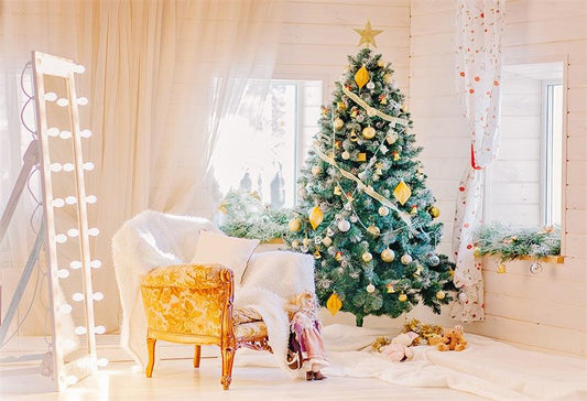 Wooden Room Christmas Photo Backdrops for Studio