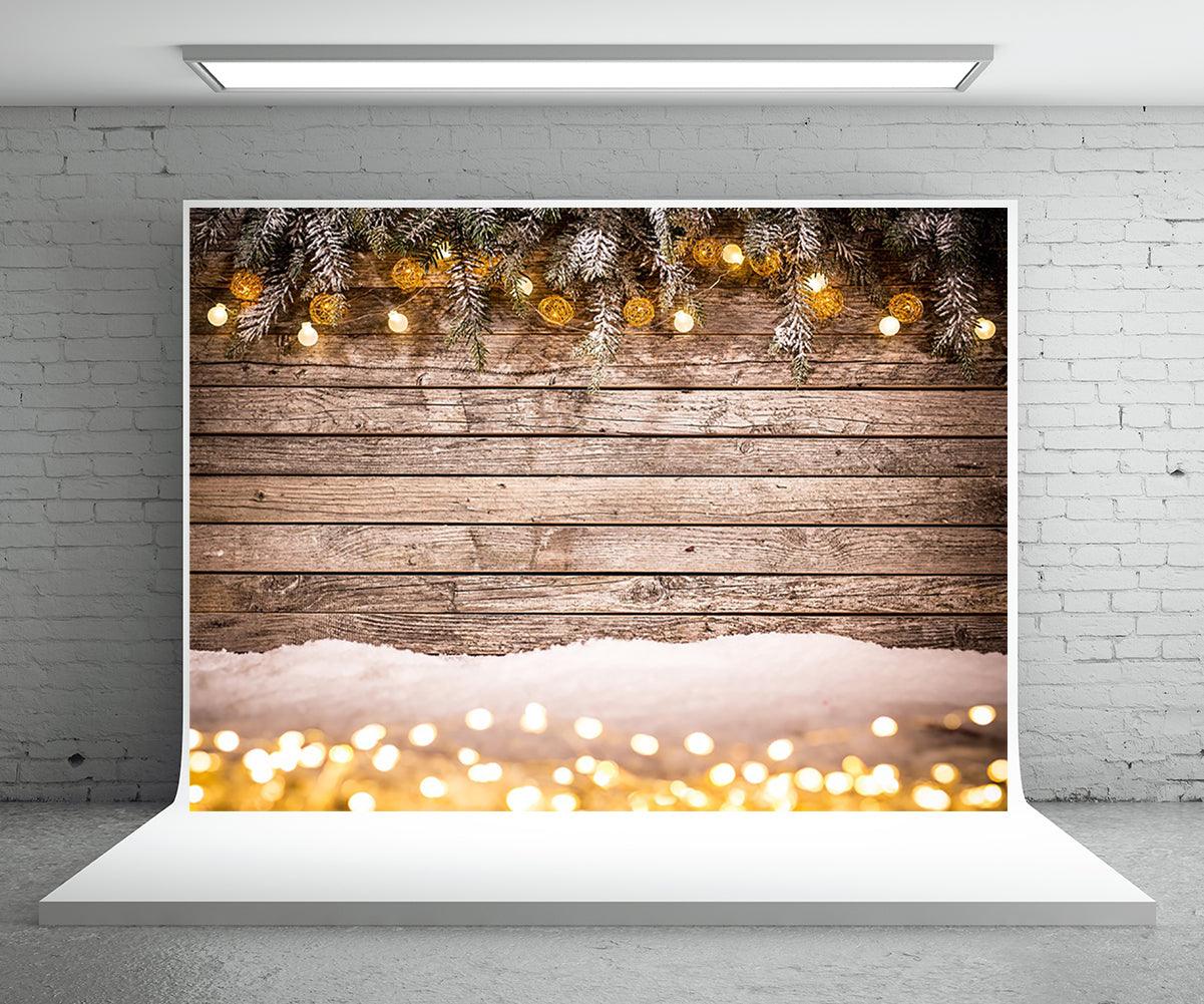 Christmas Photography Backdrop Wood Wall Snow Background