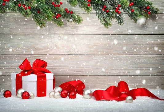 Christmas Gift Photography Backdrop Snow Wood Wall Background