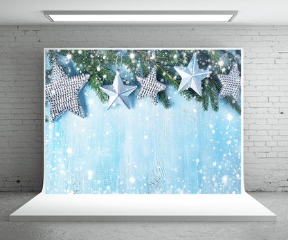 Star Snowflake Photography Backdrop Christmas Blue Wood Background
