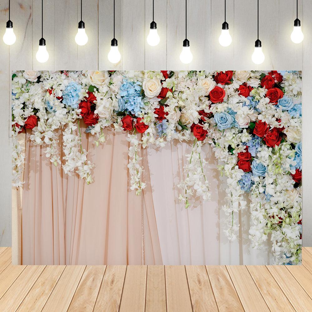 Red and blue Floral Curtain Backdrop Photography Backdrops for Pictures Newborn Birthday Wedding Party Decoration