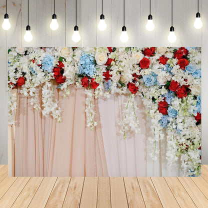Red and blue Floral Curtain Backdrop Photography Backdrops for Pictures Newborn Birthday Wedding Party Decoration