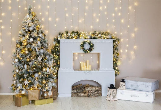 Glitter White Fireplace Christmas Backdrops for Picture