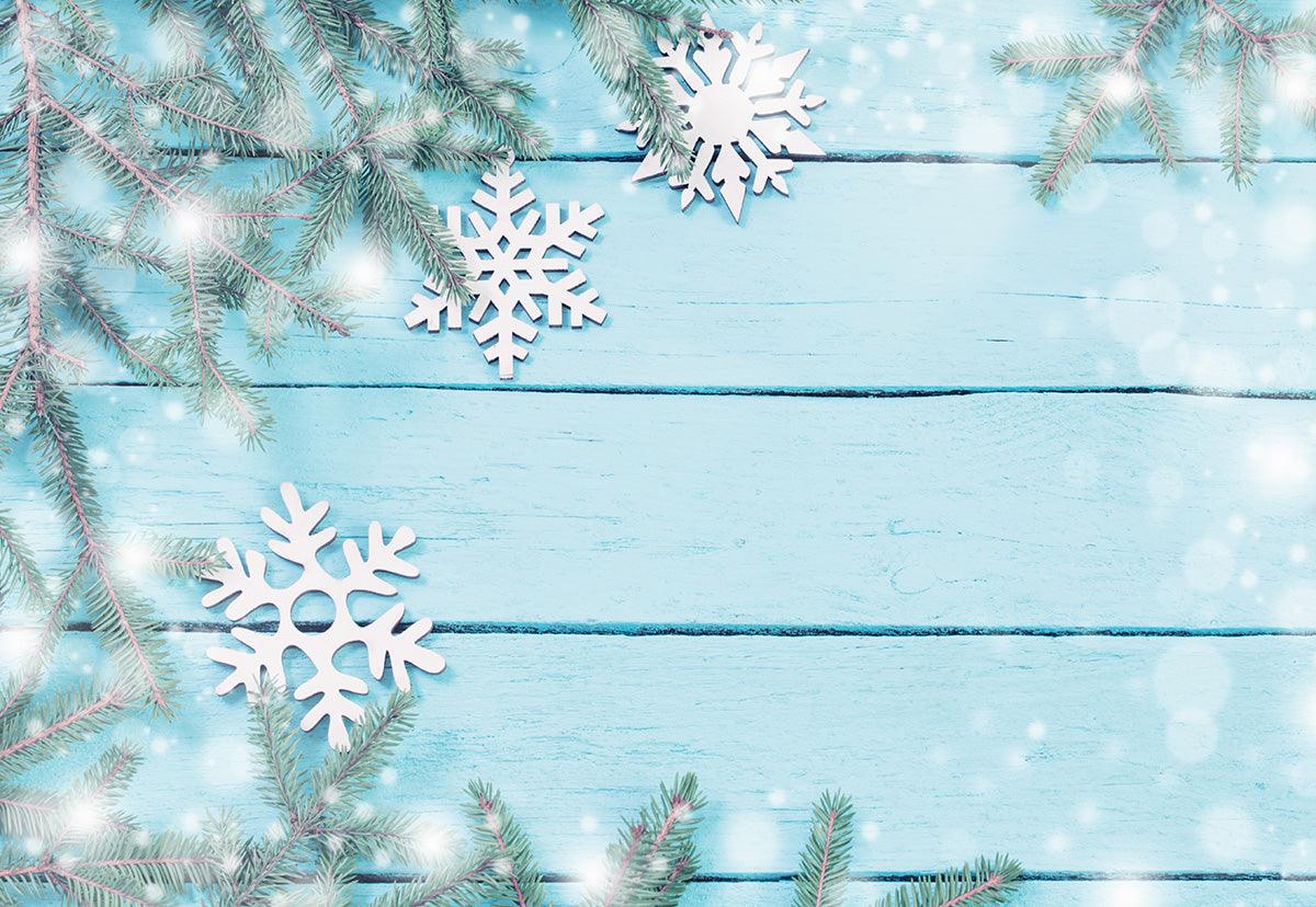 Snowflake Blue Wood Photography Backdrop Christmas Background
