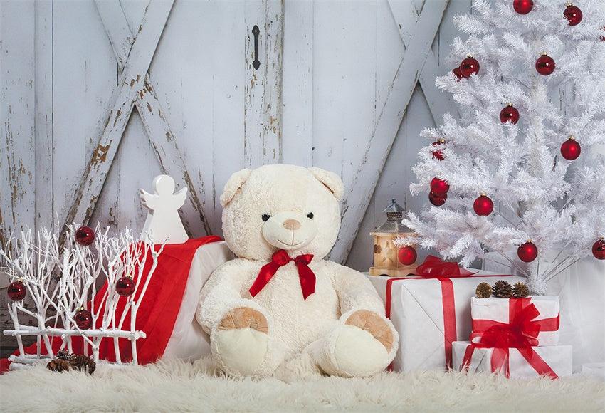Vintage Bear Barn Door Christmas Photo Backdrops