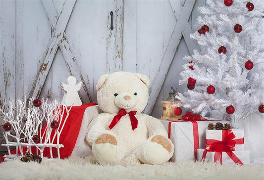 Vintage Bear Barn Door Christmas Photo Backdrops