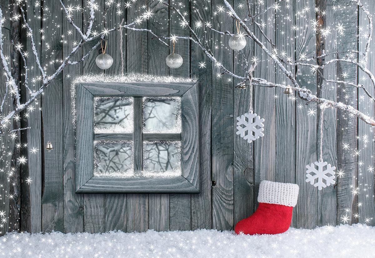 Christmas boot Photography Backdrop Snowflake Wood Wall Background