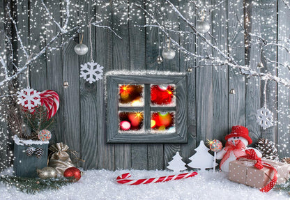 Christmas Wood Wall Photography Backdrop Snowflake Background