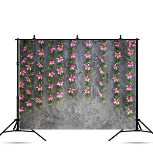 Little Red Flowers Hanging From Stones Backdrop For Photography