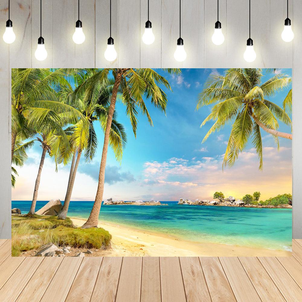 Tropical Natural Summer Sunset Over Sea Beach Backdrop for  Party Decoration KH12580