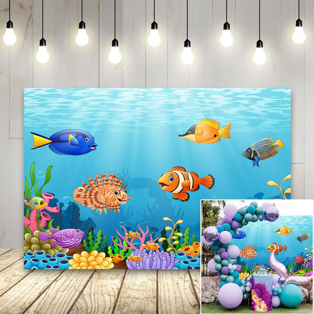 Underwater World  Photo Backdrop Cartoon  Fish Photography Background Blue Photo Studio Props KH12811