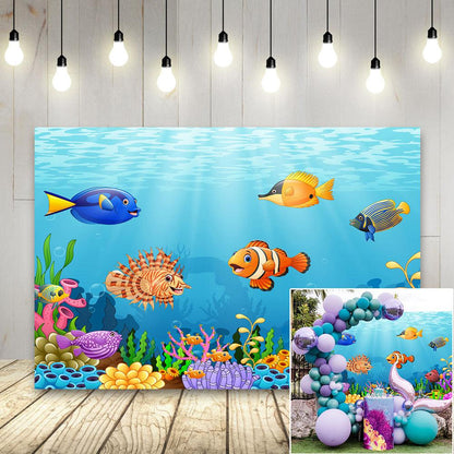 Underwater World  Photo Backdrop Cartoon  Fish Photography Background Blue Photo Studio Props KH12811